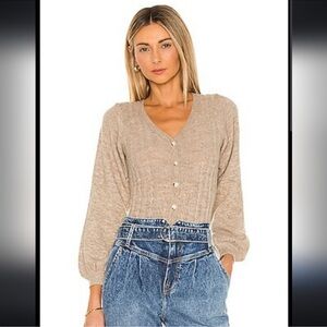 Beige V-Neck Button-Up Sweater tach USA small